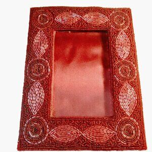 Red Beaded Photo Frame 4x6 Satin Backing Elegant Boho Display